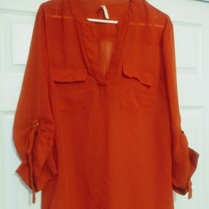 Womens Red Sheer High Low 2x blouse